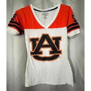 Auburn University E5 College Classics White Glitter AU V-Neck T-Shirt EUC Sz M